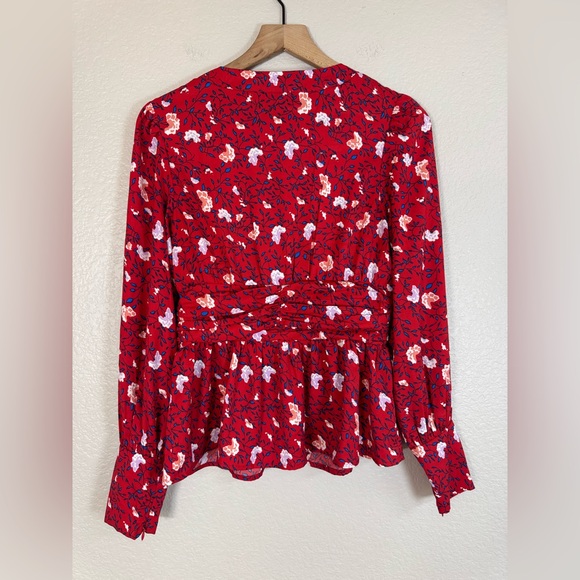 Walter Baker Clara Top Red Apple Blossom Printed Peplum Floral Blouse Small $158 - Picture 10 of 13